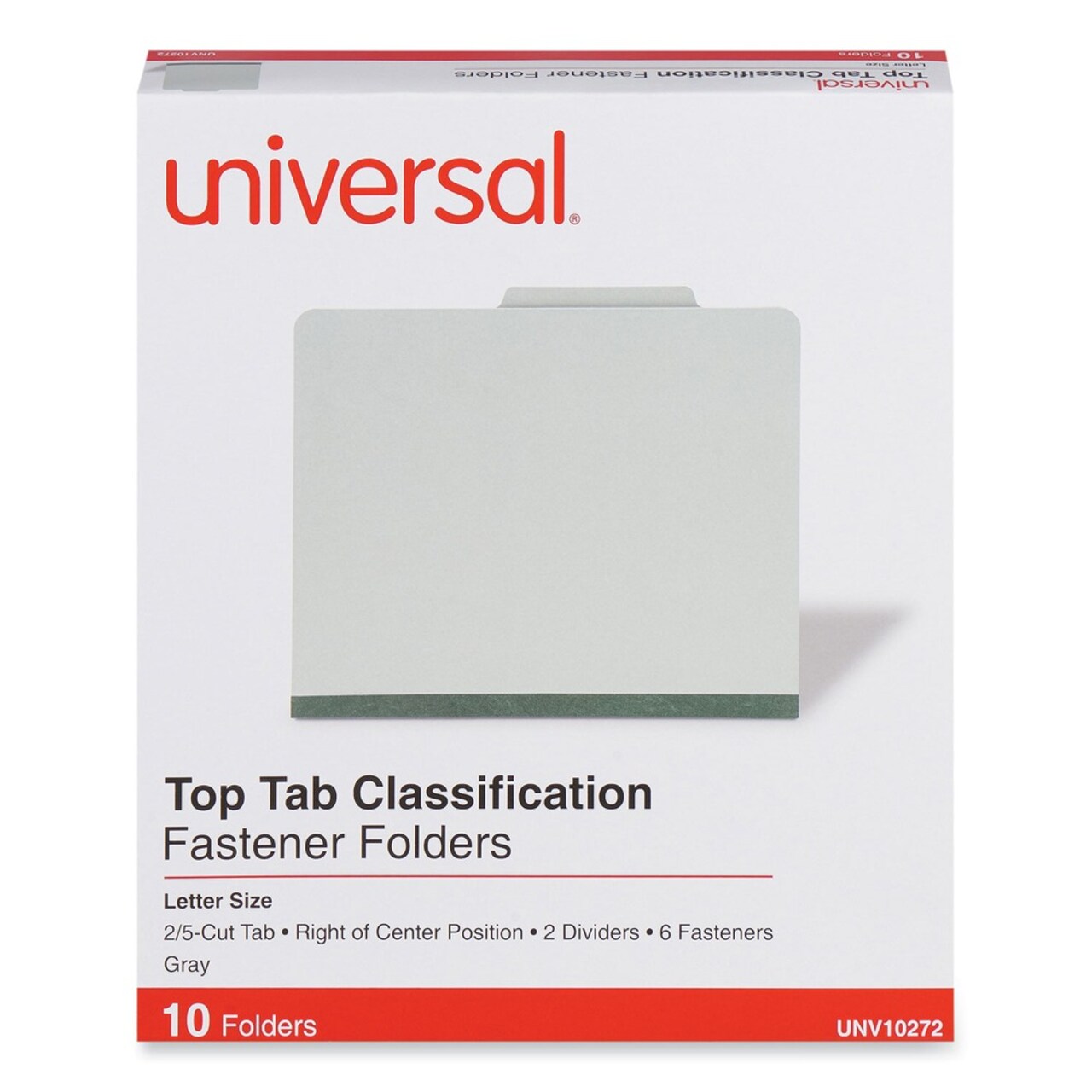 Universal 6-Section 2-Divider Pressboard Classification Folders - Letter, Gray (10/Box)